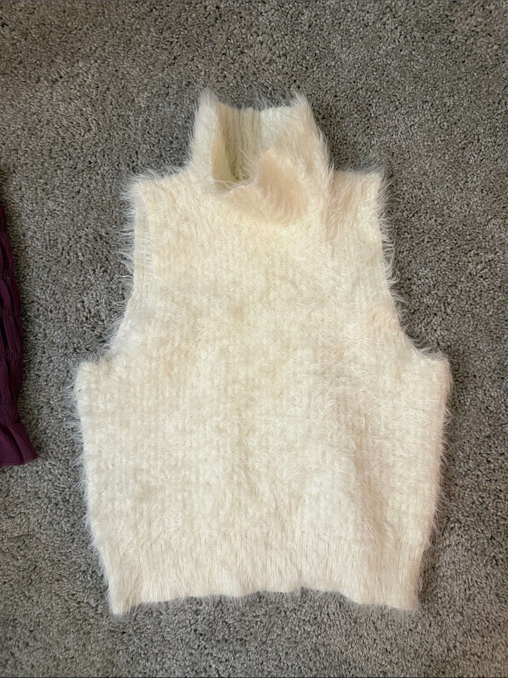 Cream Fuzzy Sleeveless Mock Neck Sweater Vest